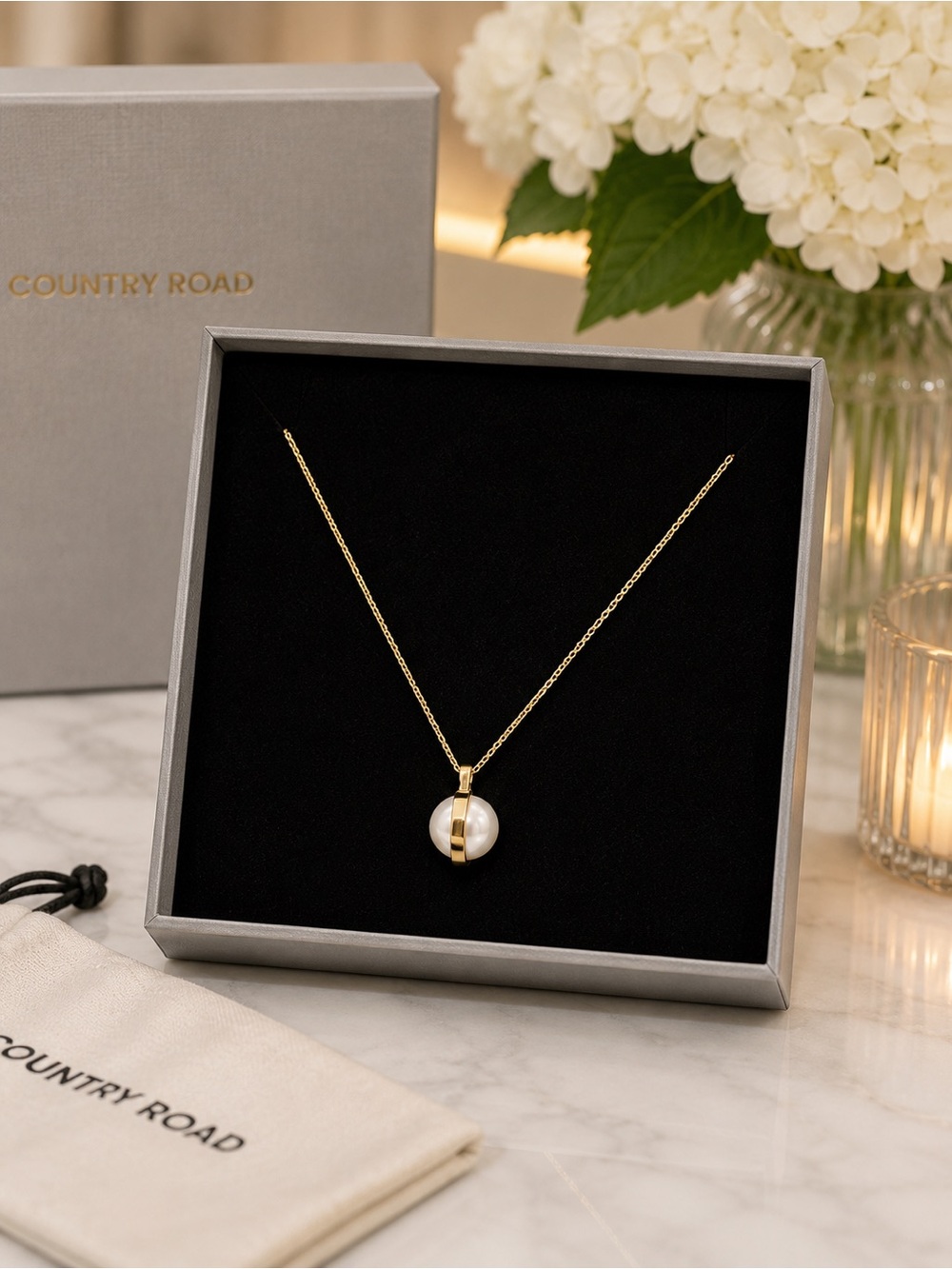 Country Road Gold Plated Chain with White Pearl Pendant Necklace. New in box